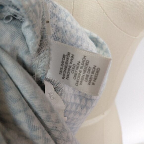 Lou & Grey Blue Geometric Print Drawstring Waist Dress Size S Roll Tab Sleeves - Picture 10 of 10